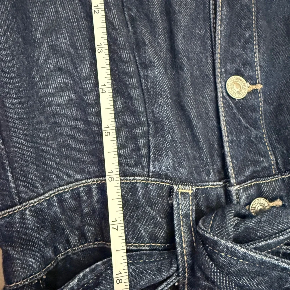 7 For All Mankind Denim Jumpsuit XS Dark Wash Puff Sleeve Wide Leg Blue - Picture 7 of 11